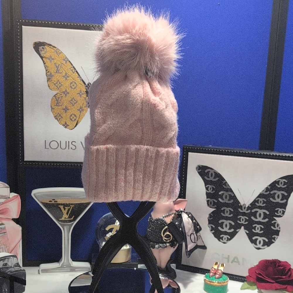 Melrose & Market Pink Fuzzy Pom Pom Beanie - Light Blush